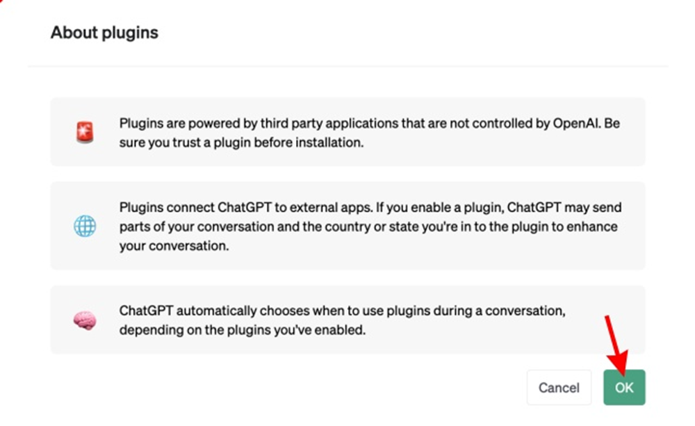 ChatGPT Plugins Ok Button