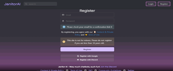 Register on JanitorAI (Step 3 of how to use JanitorAI)