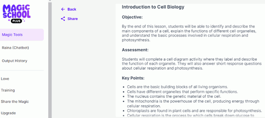 Cell Biology lesson plan by Lesson plan generator