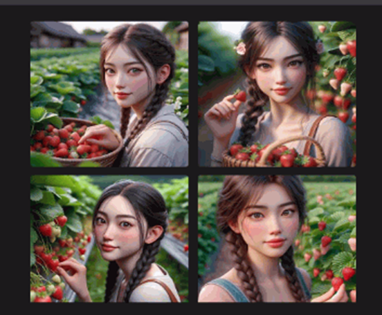 Bing AI generates an image of a girl picking strawberries