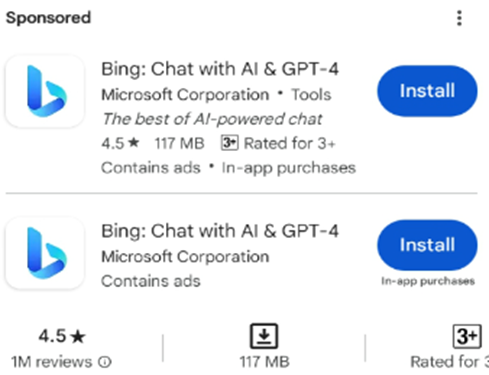 Bing app on Google Play Store