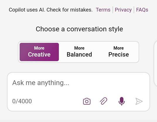 More Creative selected as conversation style in Bing AI