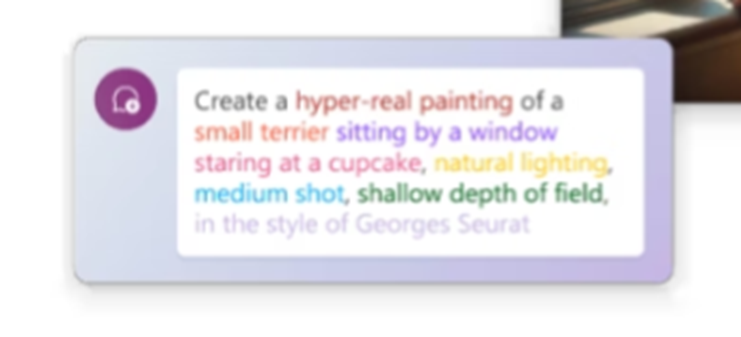 A text prompt showing all the ingredients in separate colors