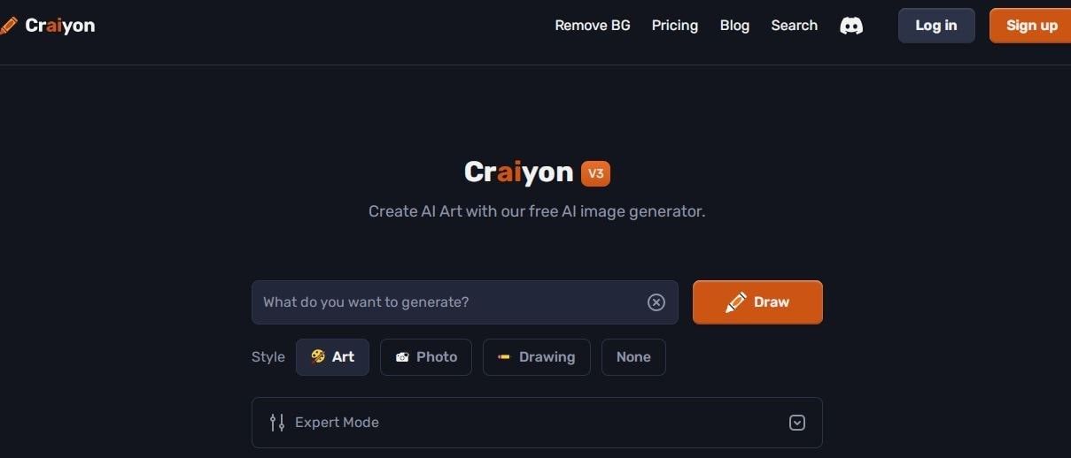 Easy-to-use interface of Craiyon image generator