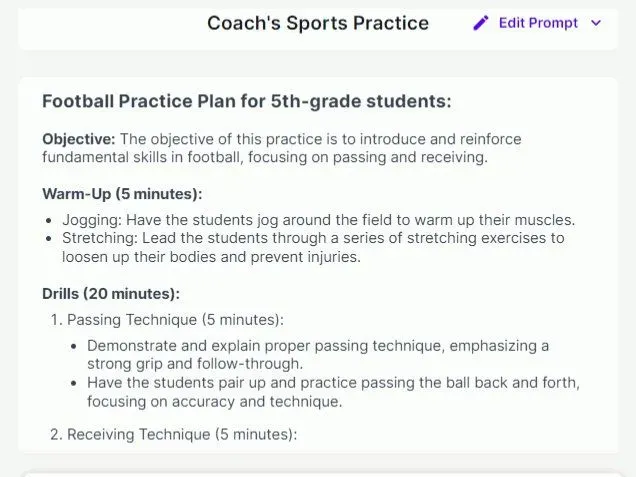 AI Magic tool generates football practice plan for 5th grade