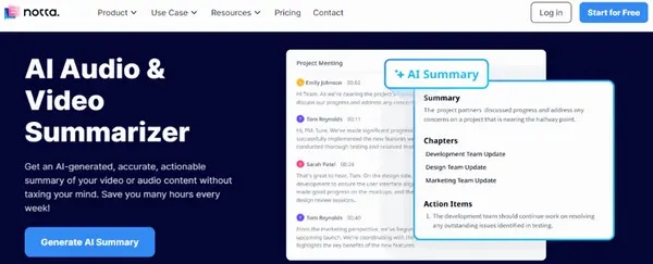 Notta AI video summarizer