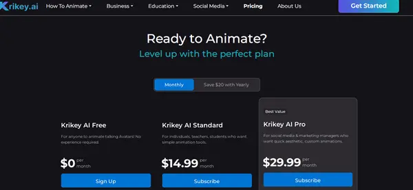 Pricing Plans of Krikey