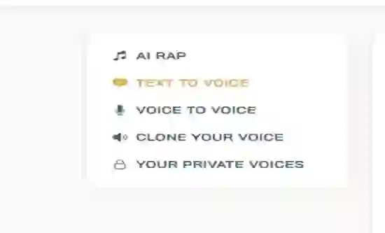 Voice conversion options on an AI voice tool