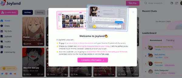 Welcome message from Joyland AI