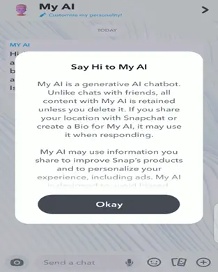 A greeting message by AI in Snapchat