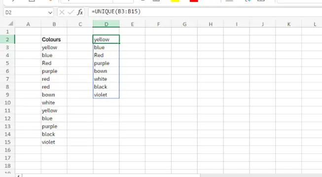 Dynamic Array Results in Cell D2 to D9