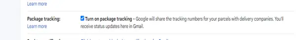 Package tracking option in Gmail