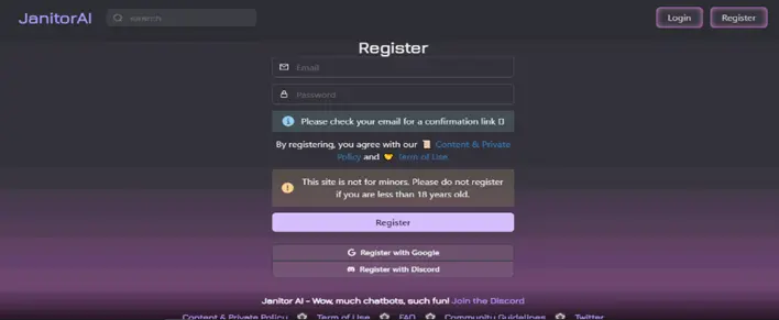 Register on JanitorAI
