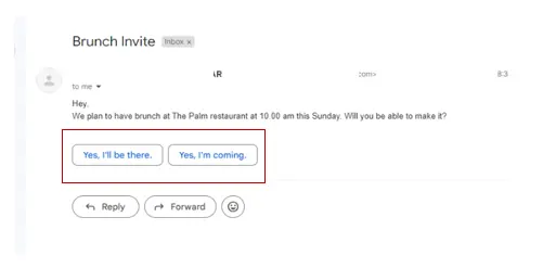 Smart Reply options to a brunch invite by AI in Gmail