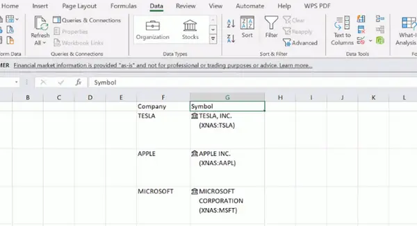 Stock Data Type Result Data