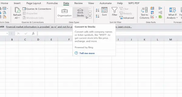 Stock Data Type in Excel