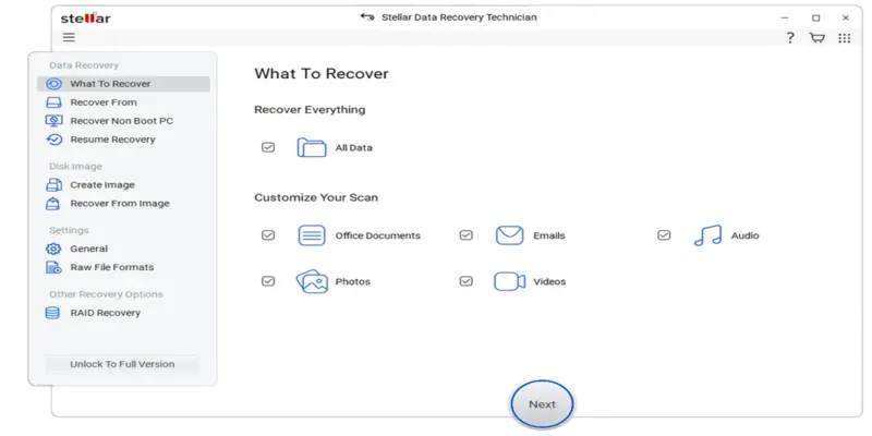 Select what to recover