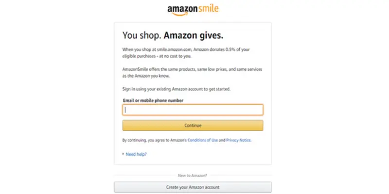 AmazonSmile Login Page